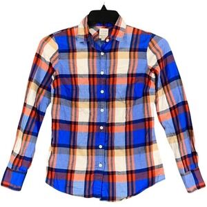 J Crew Shirt Womens XXS Perfect Fit‎ Plaid Twill Cotton Button Down Long Sleeve